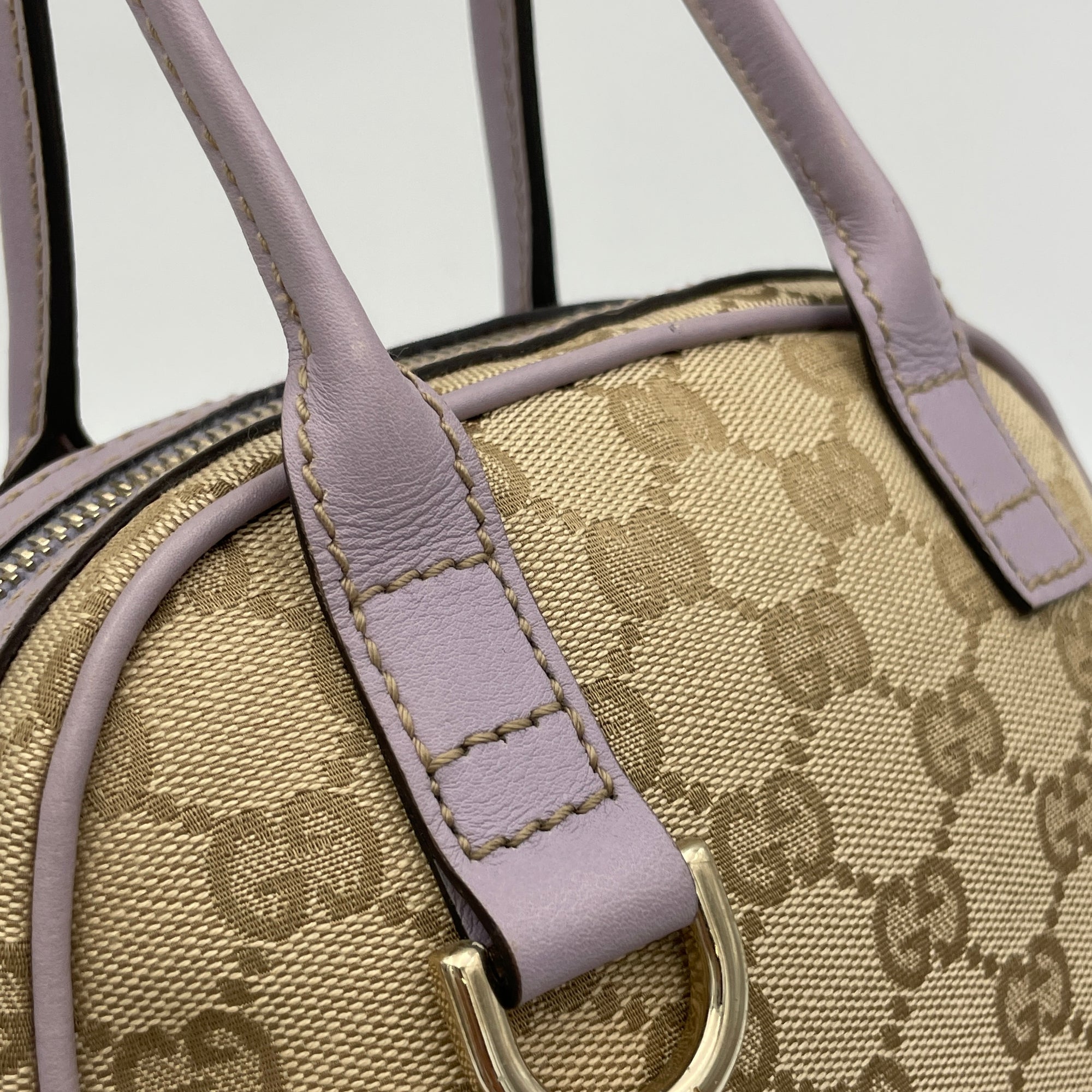 Abbey Mini Brown Top Handle Bag in Jacquard, Gold hardware