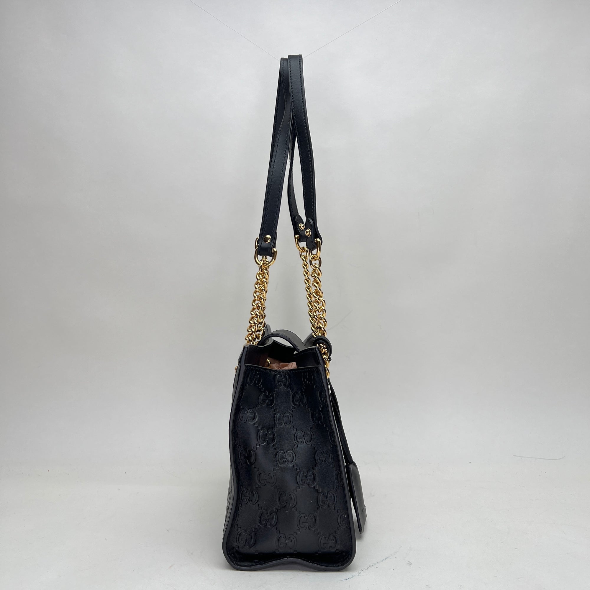 Padlock Small Black Shoulder Bag in Guccissima Leather, Gold hardware