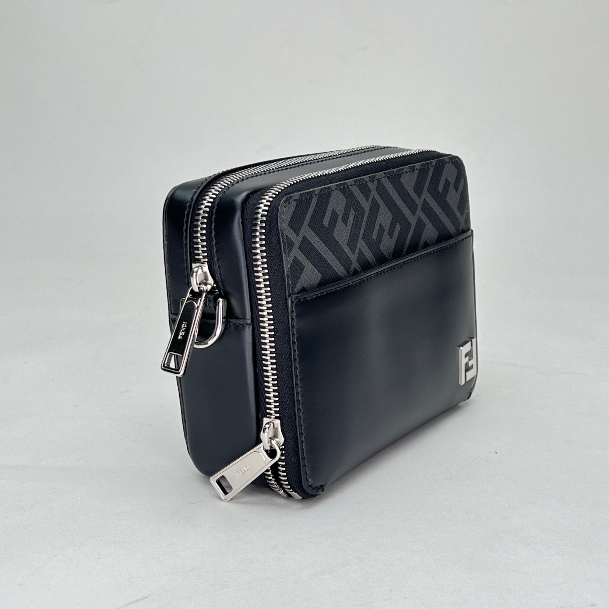 FF Camera Bag Mini Black Crossbody Bag in Coated Canvas, Silver hardware