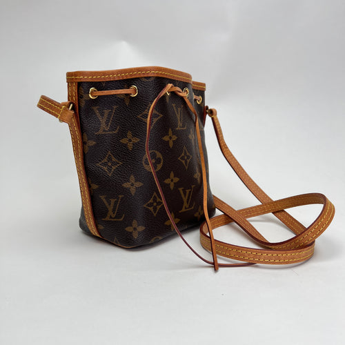 Monogram Nano Noe Nano Brown Crossbody Bag in Coated Canvas, Gold hardware