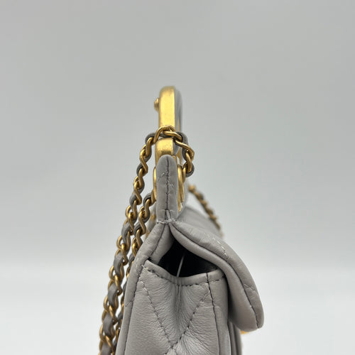 Lady Handle Grey Top Handle Bag in Lambskin, Gold hardware