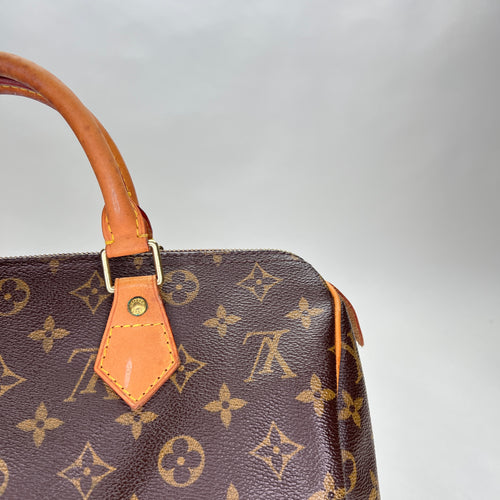 Speedy 30 Brown Top Handle Bag in Monogram Coated Canvas, Gold hardware