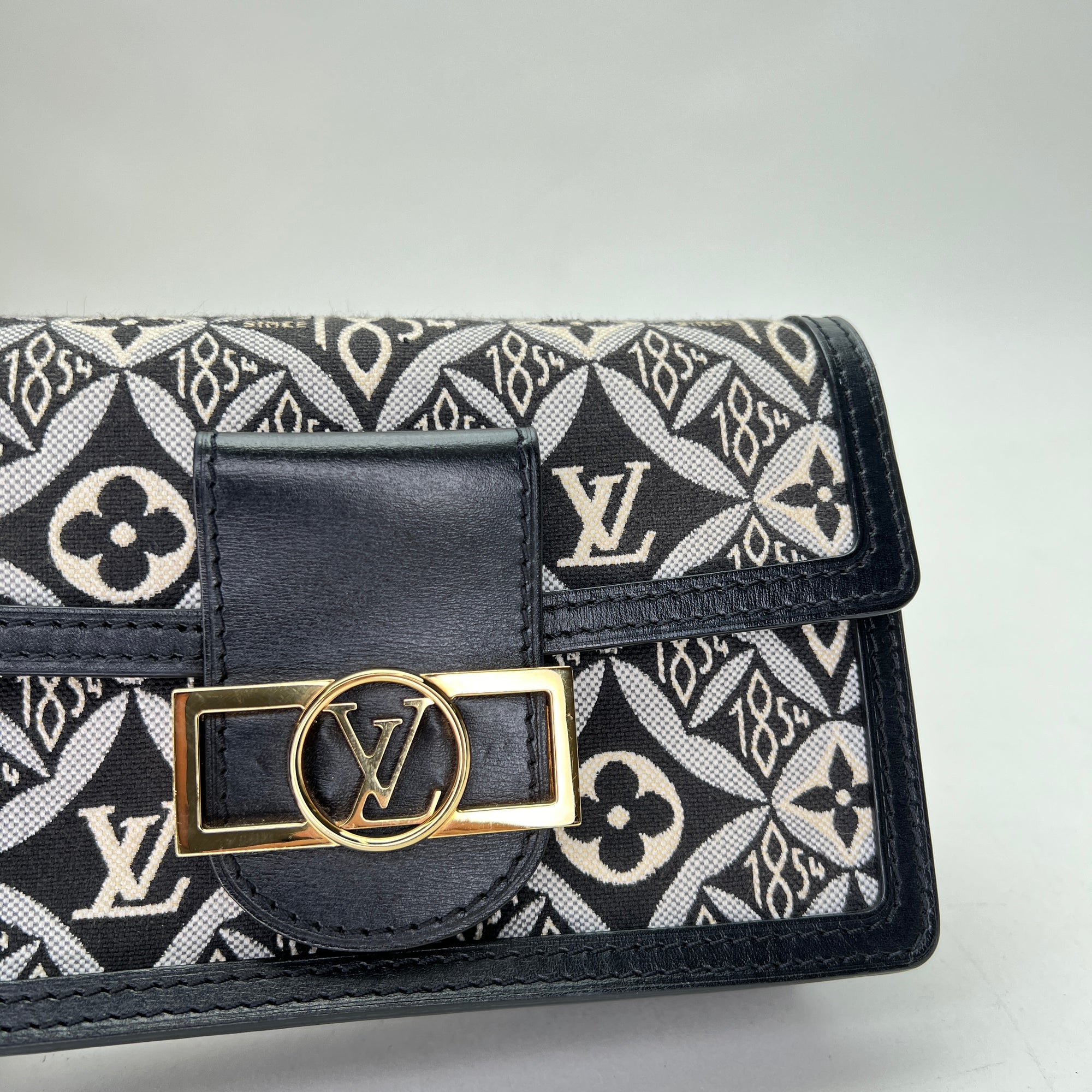 Dauphine Black Wallet on Chain in Jacquard, Gold hardware