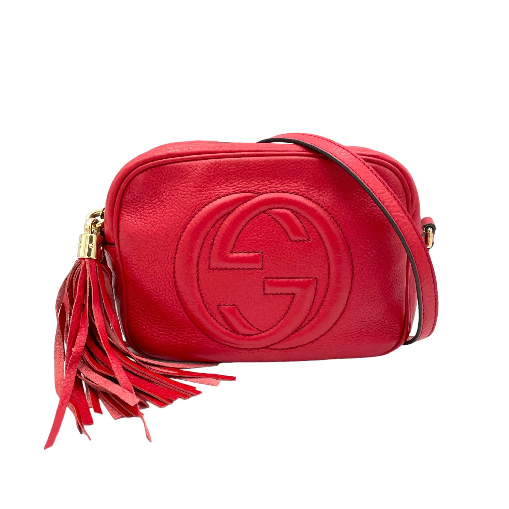 Soho Disco Small Red Crossbody Bag in Calfskin, Gold hardware