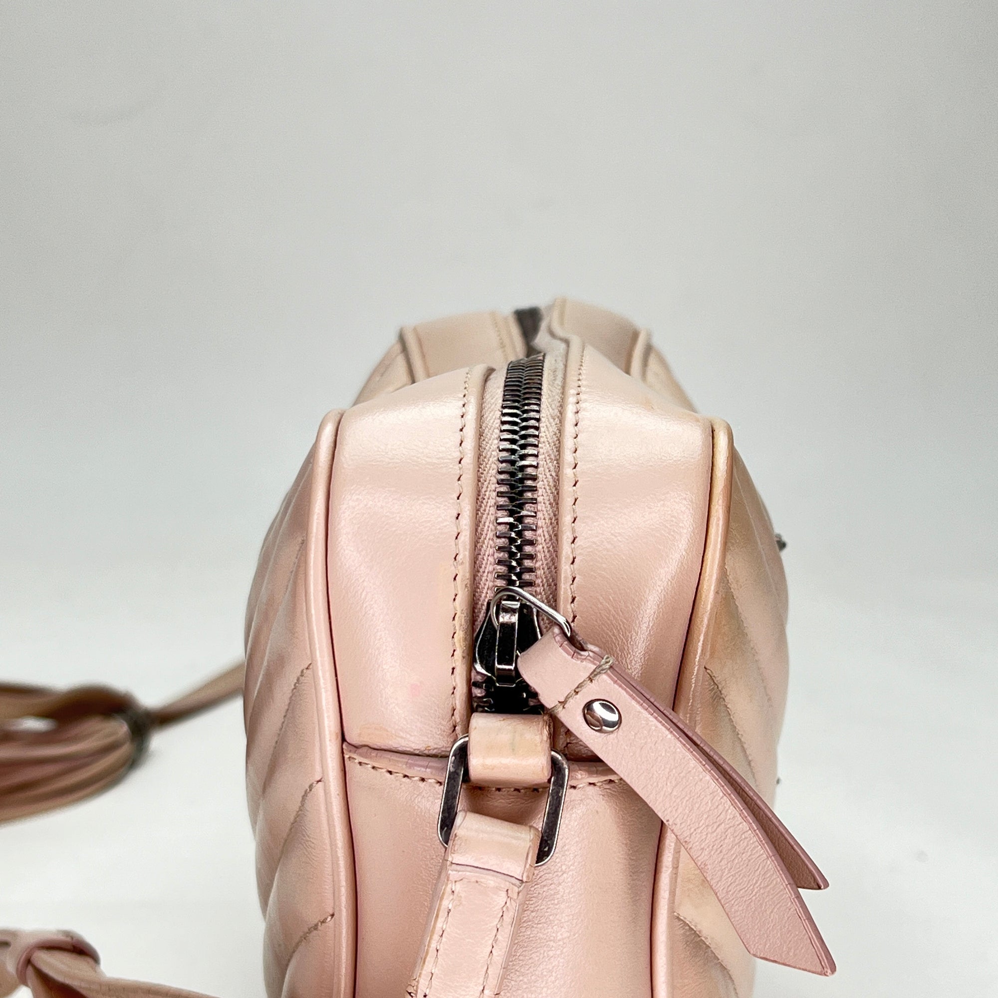 Lou Camera Pink Crossbody Bag in Calfskin, Silver hardware