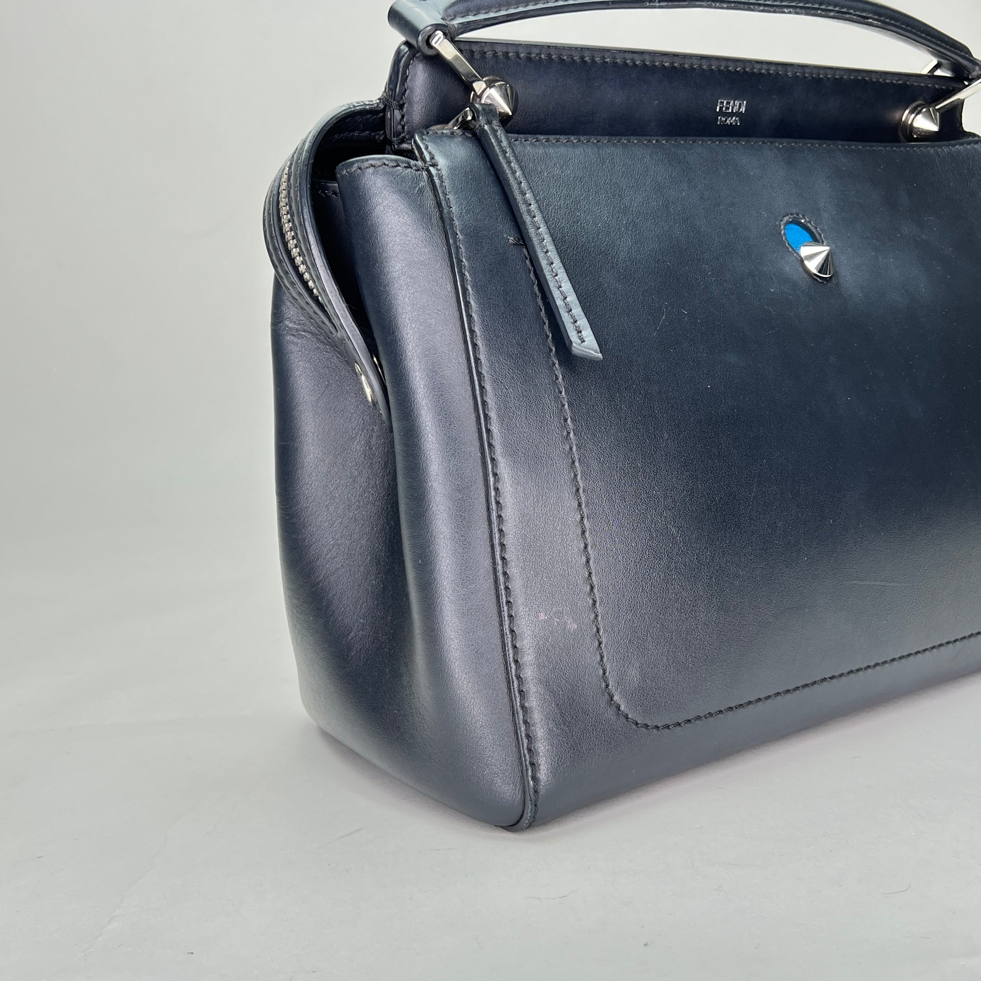 Dotcom Black Top Handle Bag in Calfskin, Silver hardware