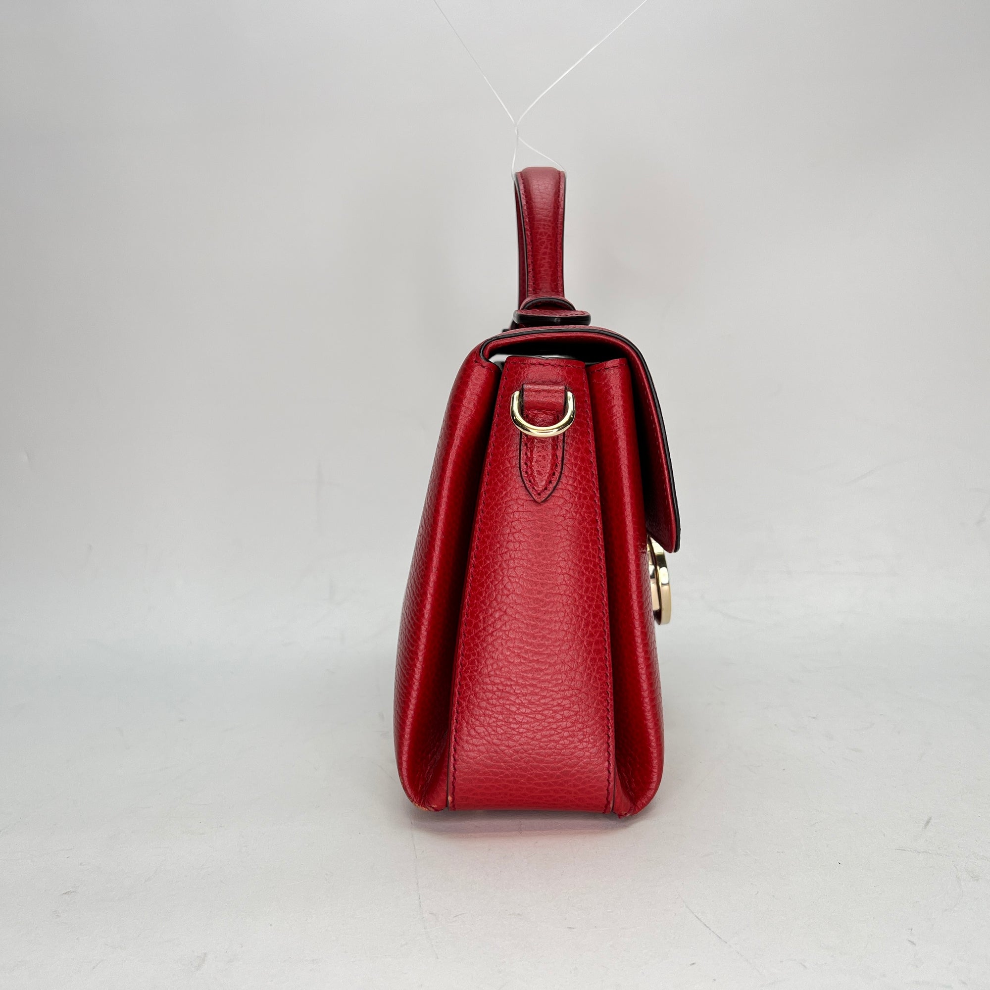 Dollar Interlocking G Red Top Handle Bag in Calfskin, Gold hardware