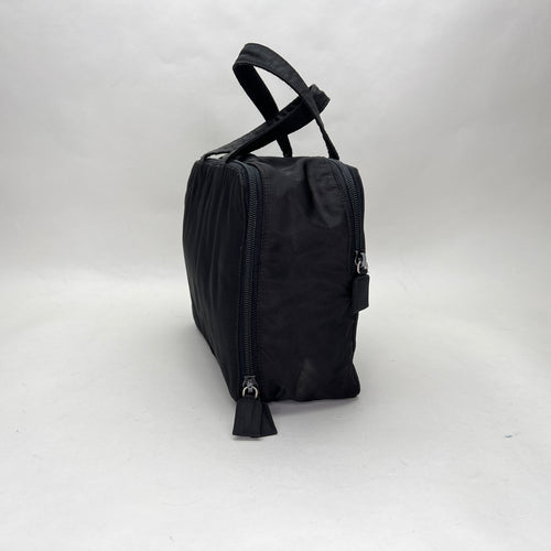 Travel Cosmetic Black Top Handle Bag in Nylon, Silver hardware