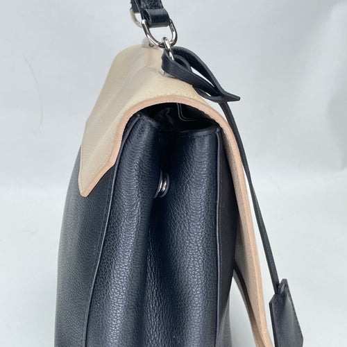 Lockme II Black Top Handle Bag in Calfskin, Silver hardware