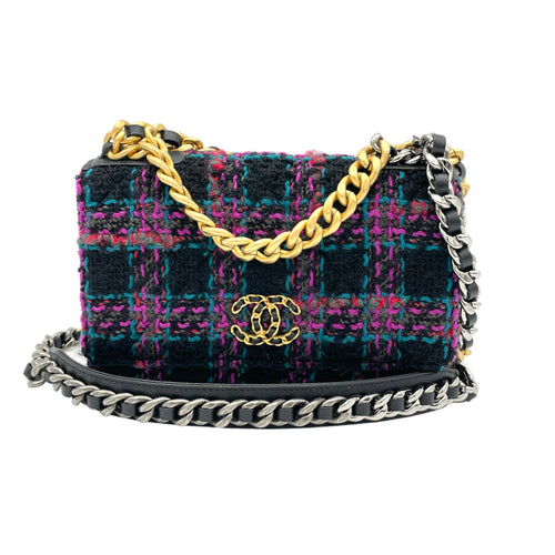 Plaids Multi-colour Wallet on Chain in Tweed, Gold hardware