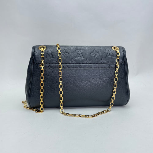 Saint Germain PM Black Shoulder Bag in Monogram Empreinte Leather, Gold hardware