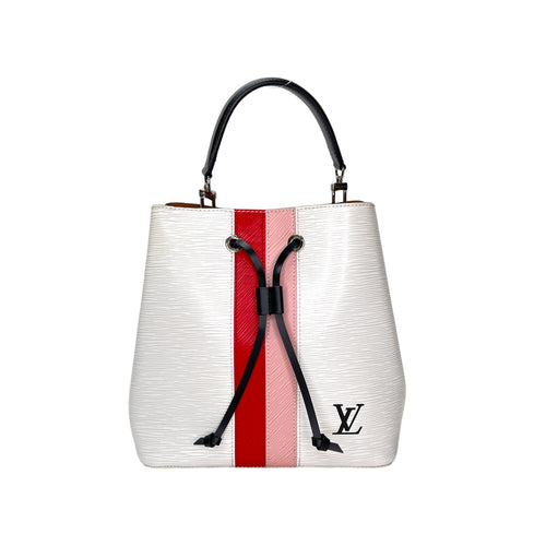 NeoNoe MM White Bucket Bag in Epi Leather, Silver hardware