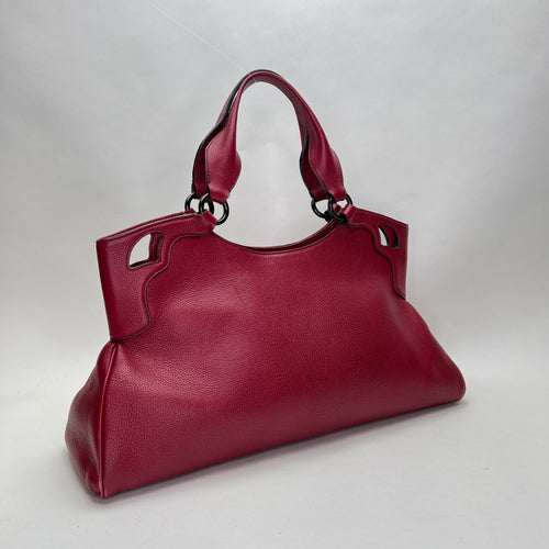 Marcello Red Shoulder Bag in Calfskin, Gunmetal hardware