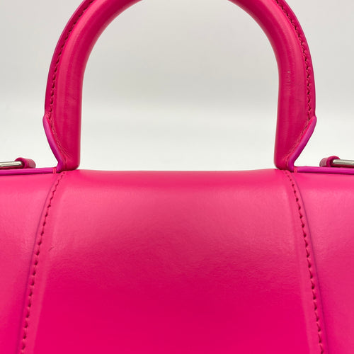 Hourglass XS Pink Top Handle Bag in Calfskin, Silver hardware