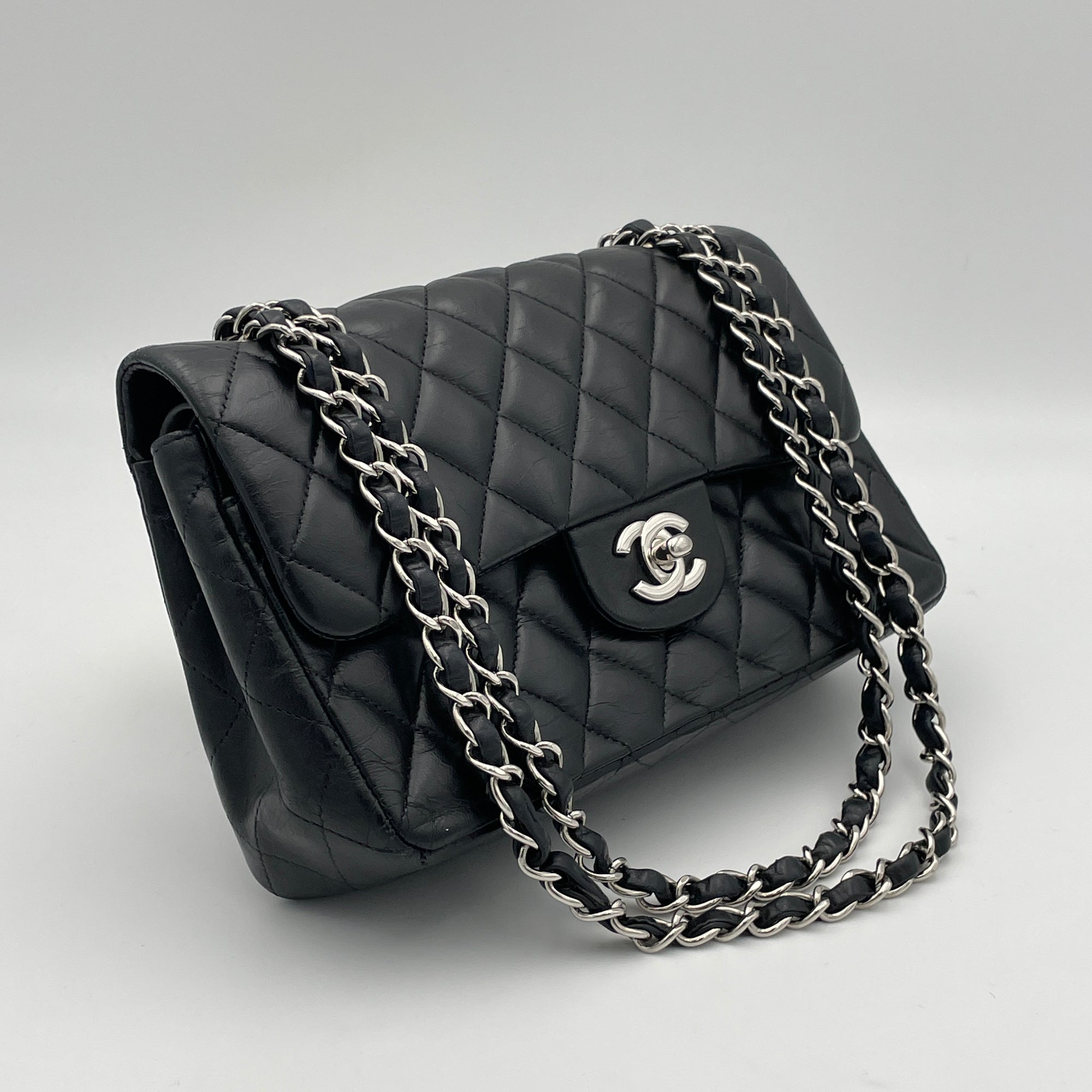 Classic Double Flap Small Black Shoulder Bag in Lambskin, Silver hardware