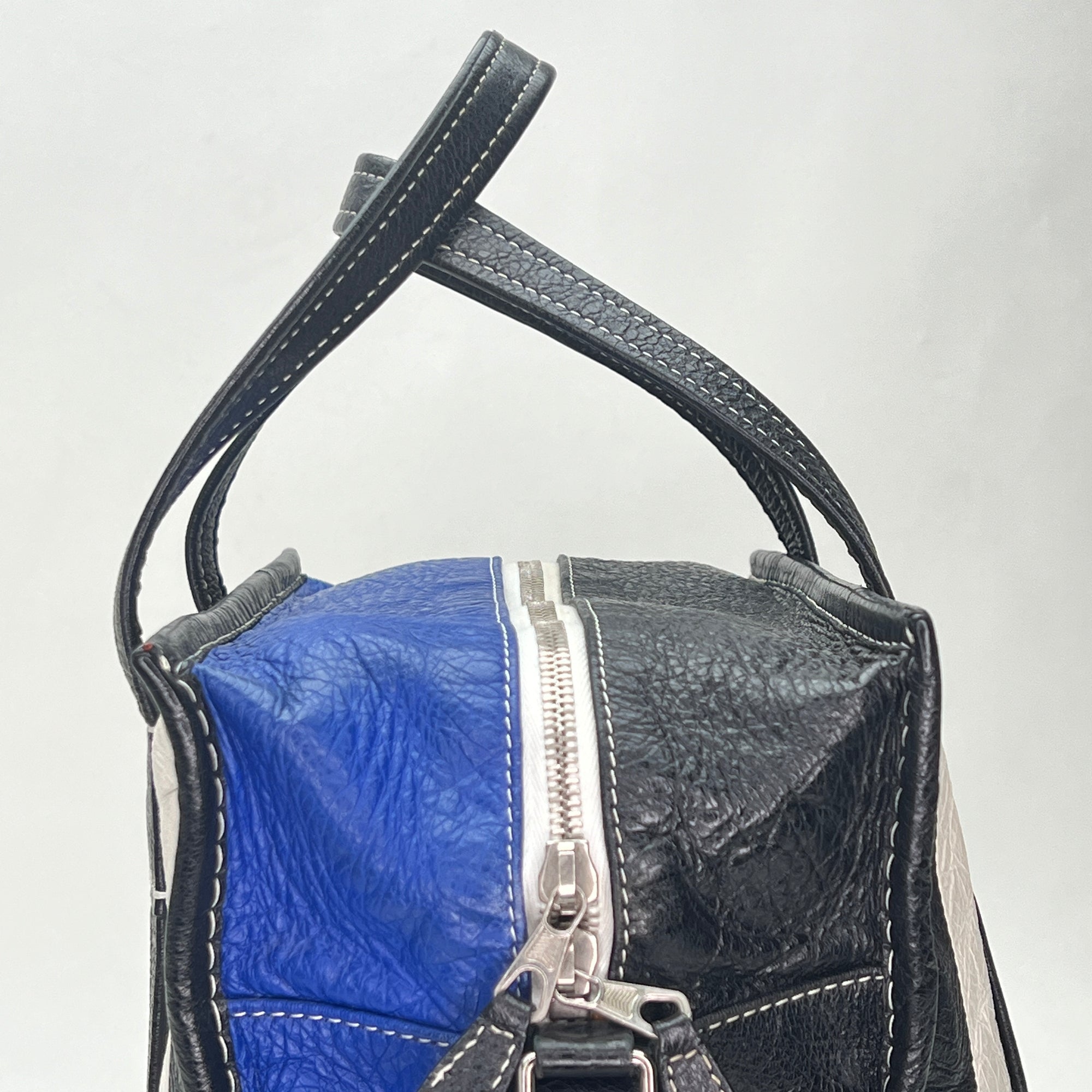 Bazar Shopper Tote Small Multi-colour Top Handle Bag in Distressed Leather, Silver hardware