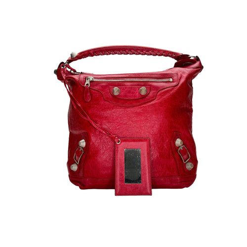 Giant Day Red Shoulder Bag in Distressed Leather, Gold hardware