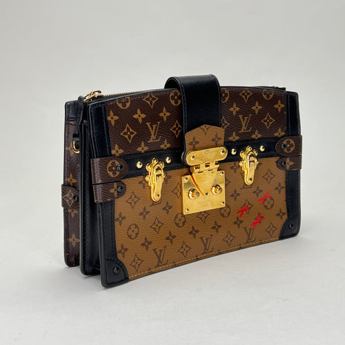 Soft Trunk Brown Clutch in Monogram Coated Canvas, Gold hardware