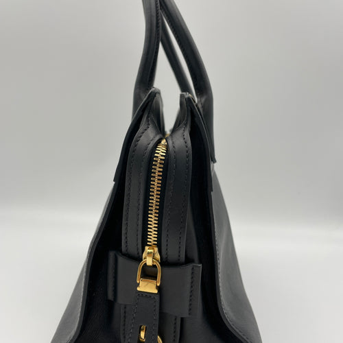 Esplanade Black Top Handle Bag in Saffiano Leather, Gold hardware