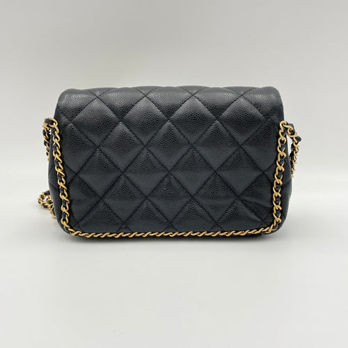 22K Chain Black Shoulder Bag in Caviar Leather, Gold hardware