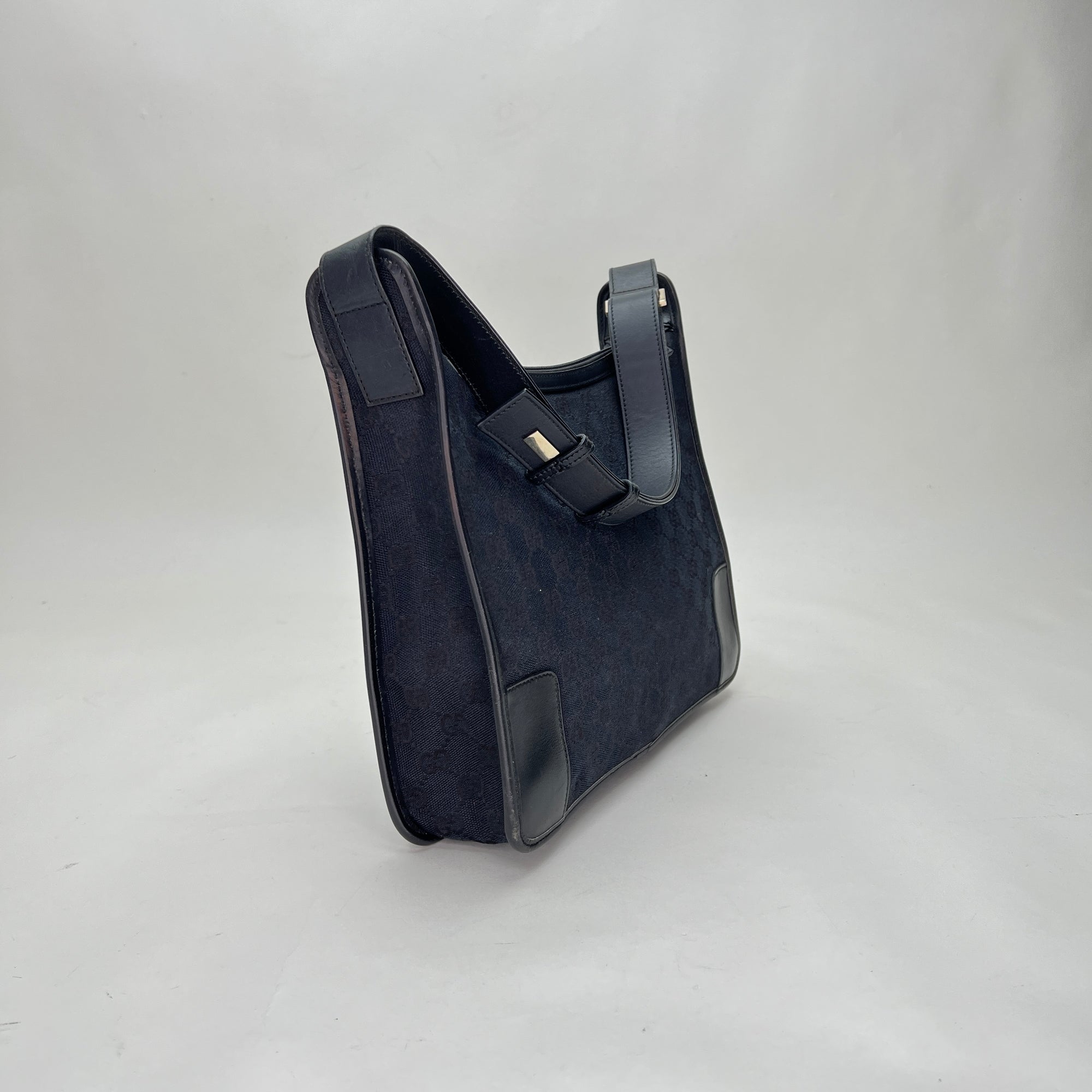 GG Navy Shoulder Bag in Canvas, Silver hardware