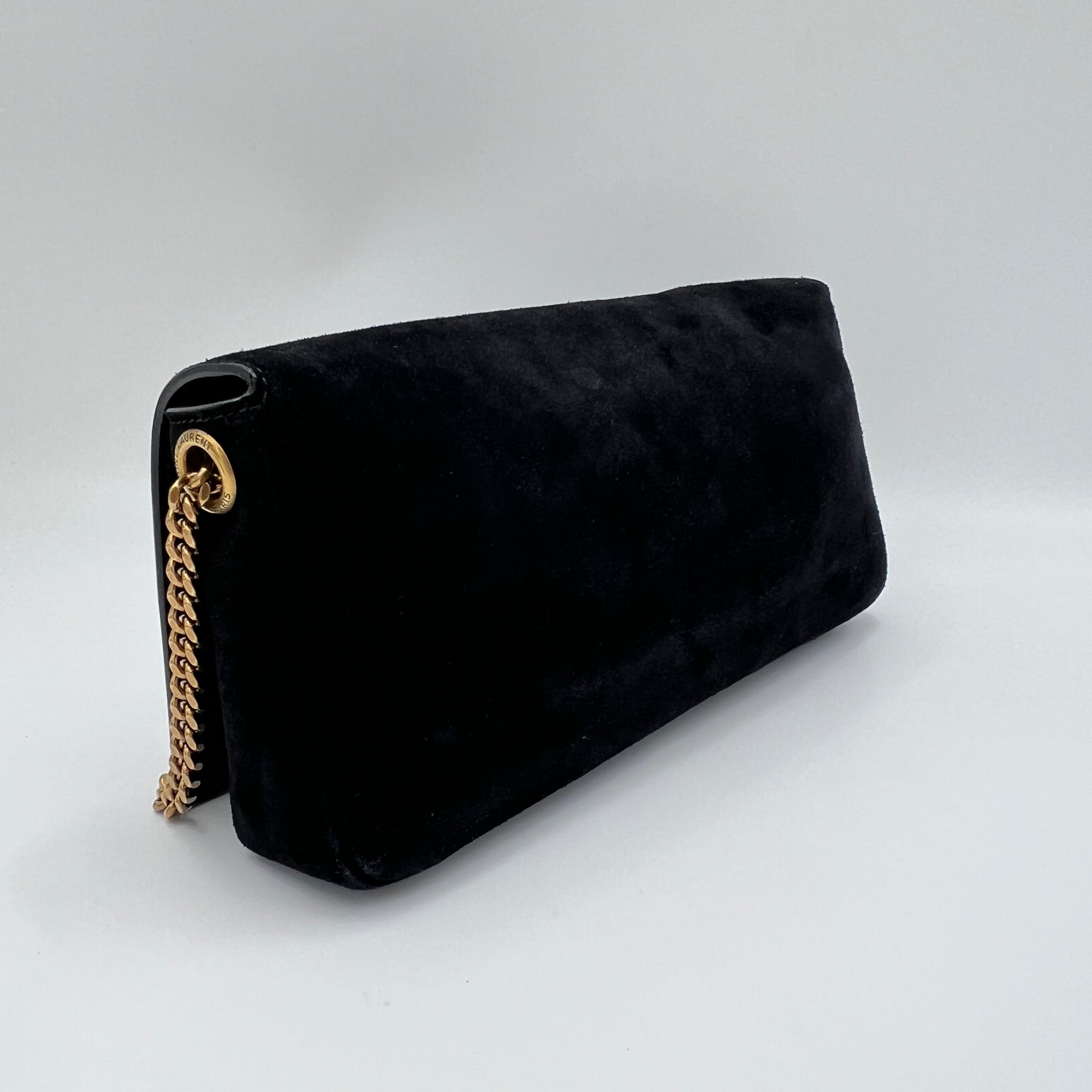 Kate Black Shoulder Bag in Suede Leather, Gold hardware