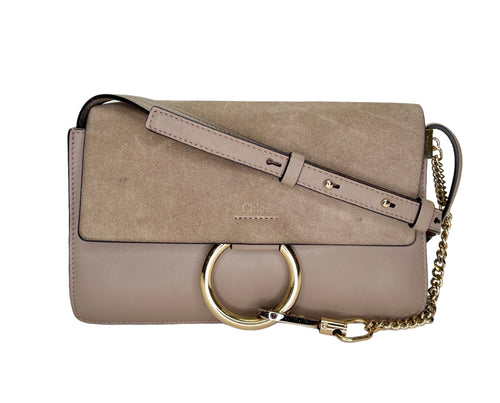 Faye Small Grey Shoulder Bag in Calfskin, Light Gold hardware