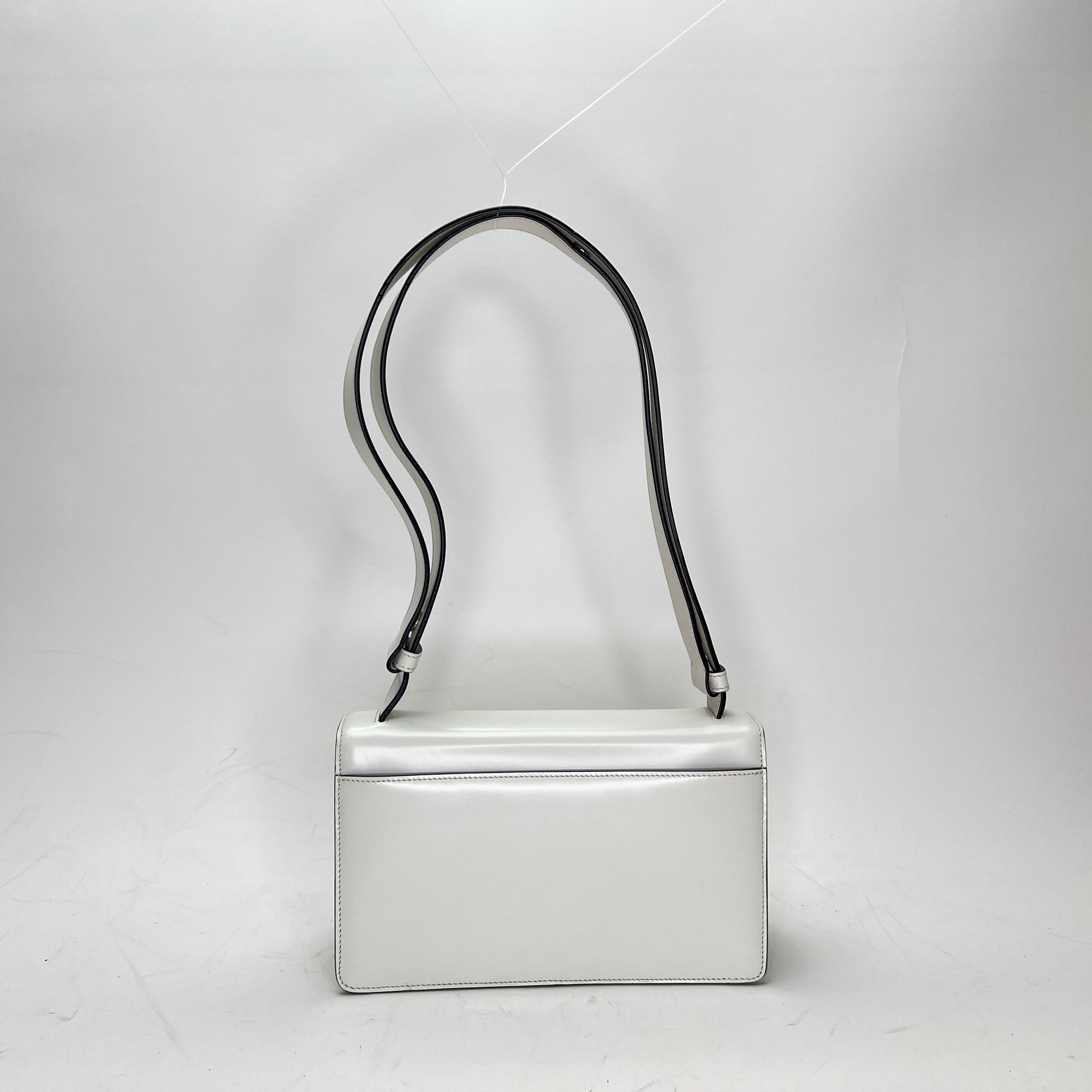 Embleme White Shoulder Bag in Calfskin, Gold hardware