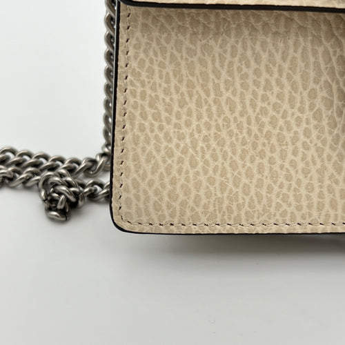 Dionysus Super Mini Cream Shoulder Bag in Calfskin, Silver hardware