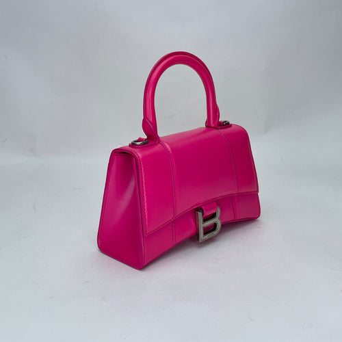 Hourglass XS Pink Top Handle Bag in Calfskin, Silver hardware