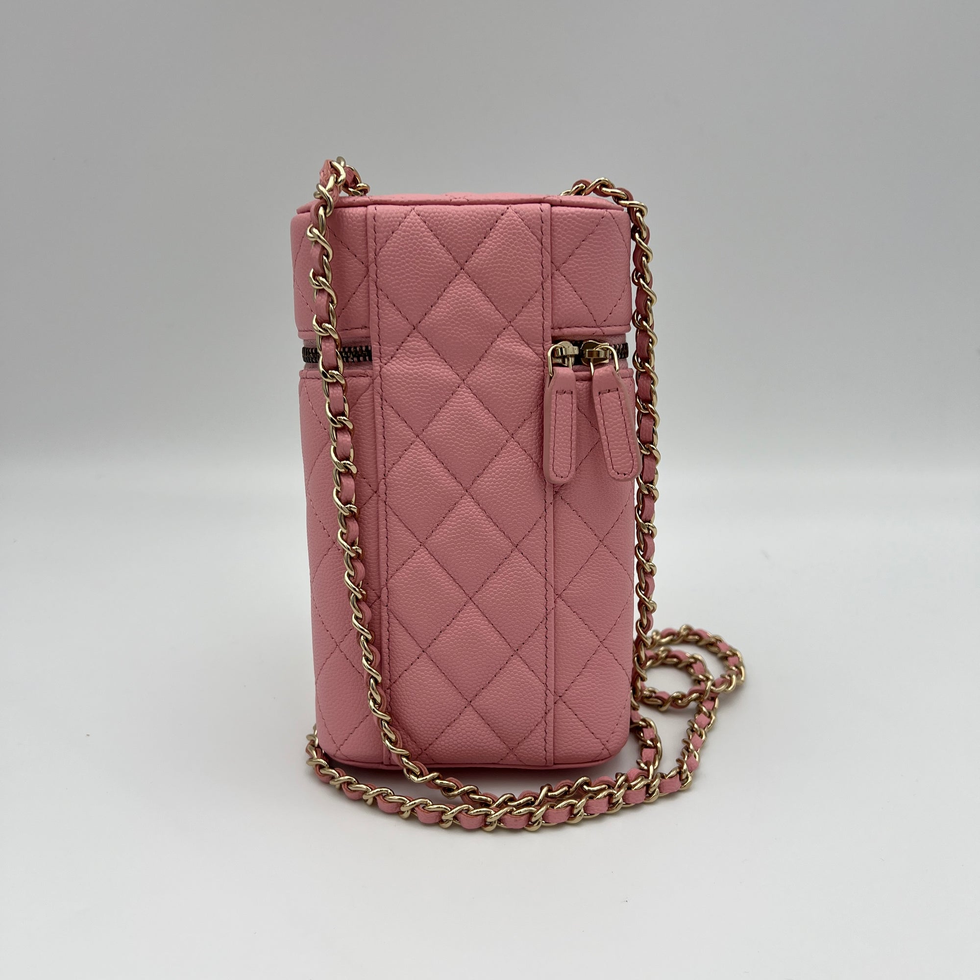 Vanity Phone Pink Crossbody Bag in Caviar Leather, Gold hardware