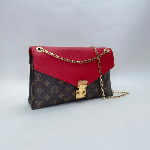 Pallas Chain Brown Shoulder Bag in Monogram Coated Canvas, Gold hardware