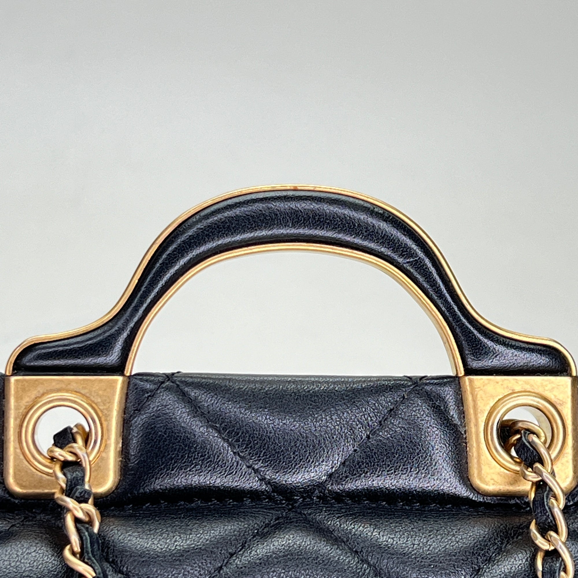 Lady Handle Flap Micro Black Shoulder Bag in Lambskin, Gold hardware