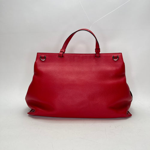 Bamboo Daily Medium Red Top Handle Bag in Calfskin, Silver hardware