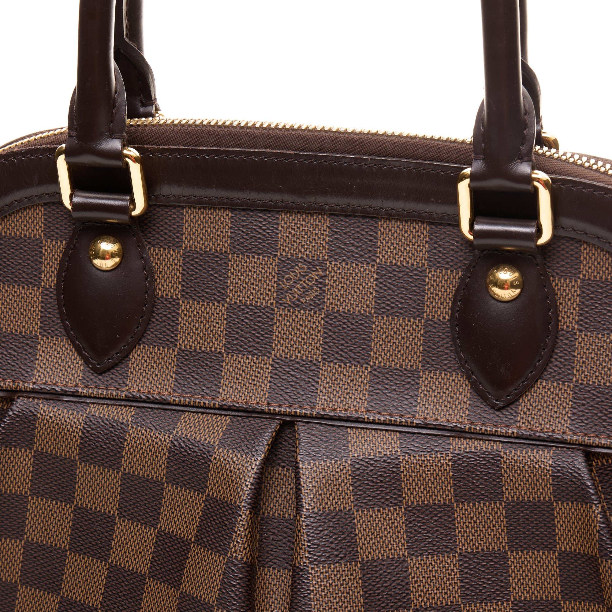 Trevi Damier PM Brown Top Handle Bag in Coated Canvas, Gold hardware