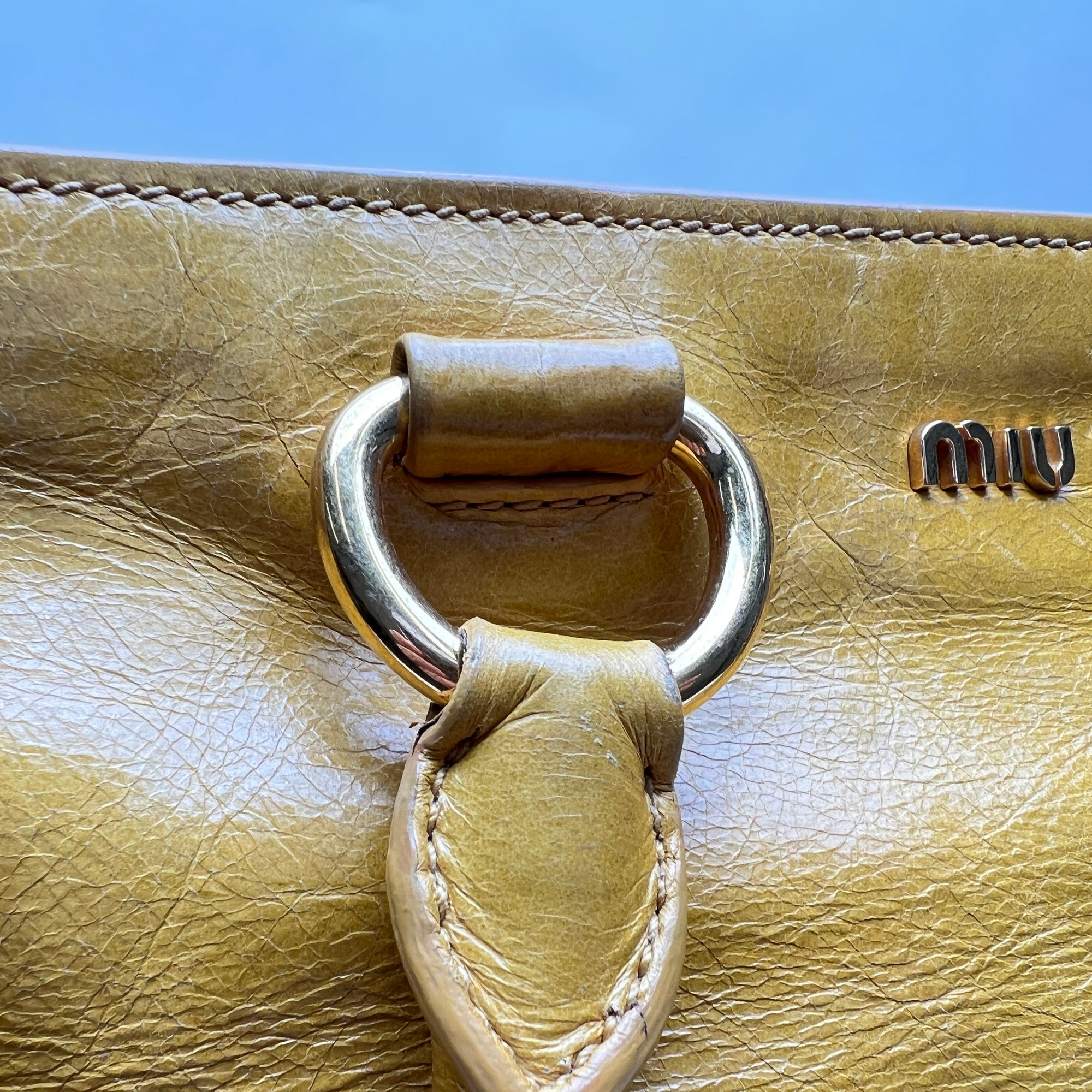 Vitello Shine Yellow Top Handle Bag in Calfskin, Gold hardware