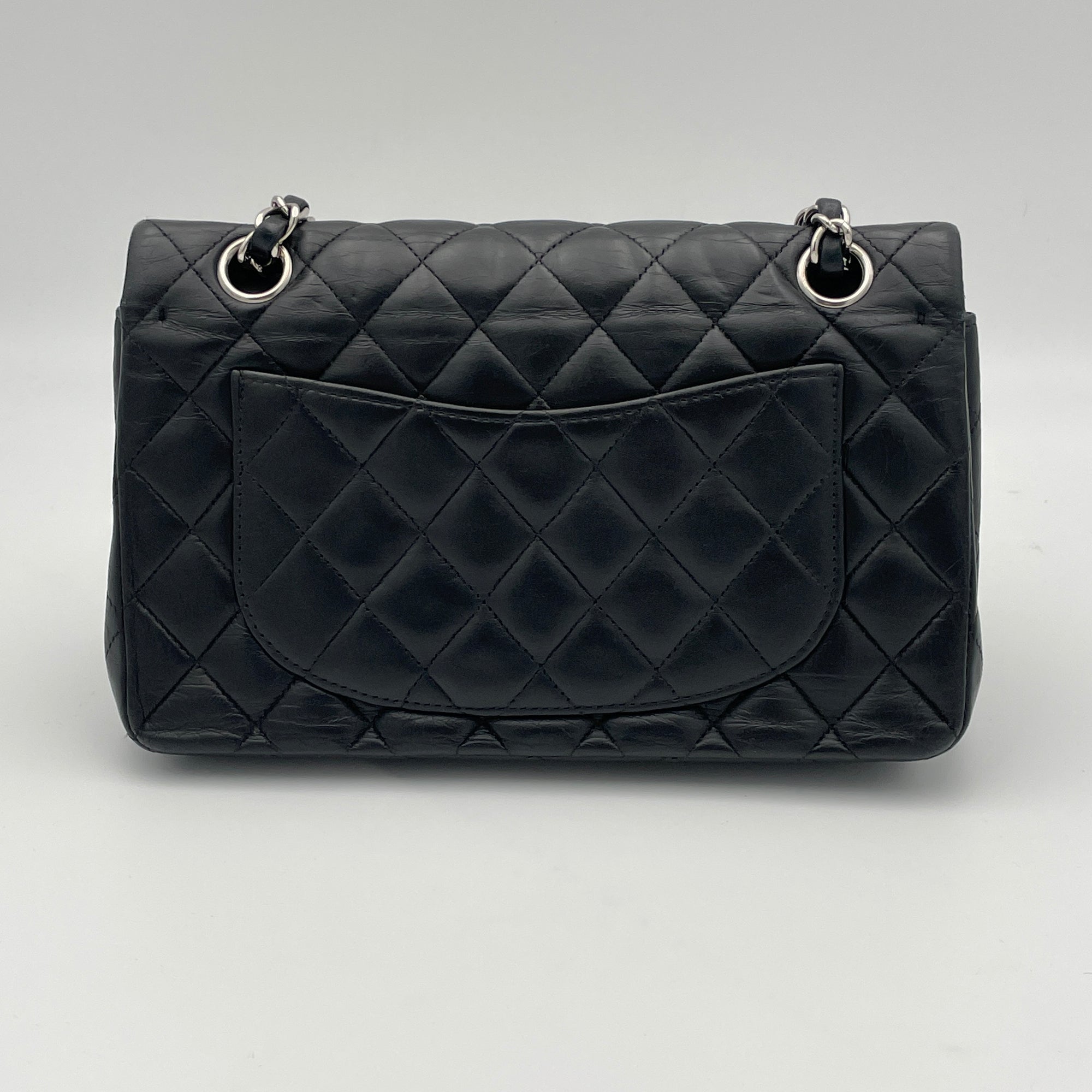 Classic Double Flap Small Black Shoulder Bag in Lambskin, Silver hardware