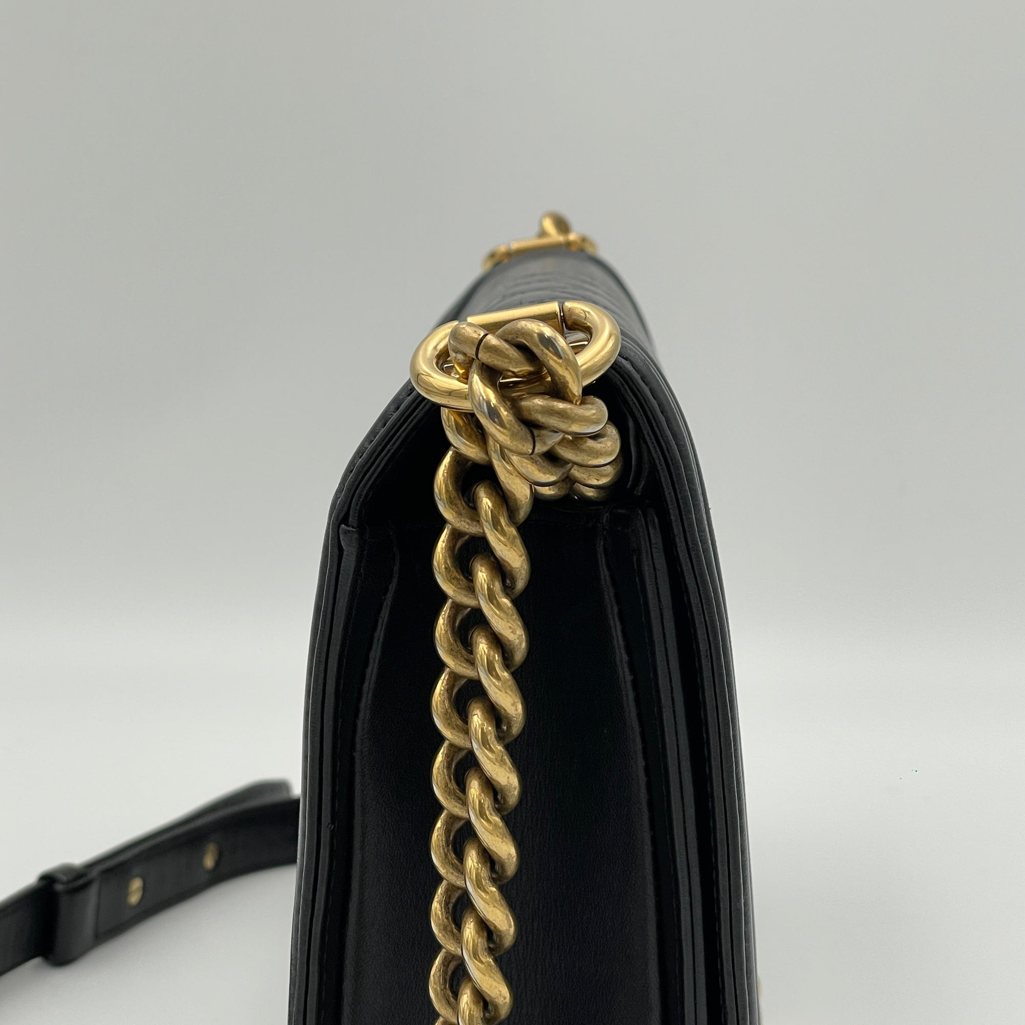 Boy Large Black Shoulder Bag in Lambskin, Gold hardware