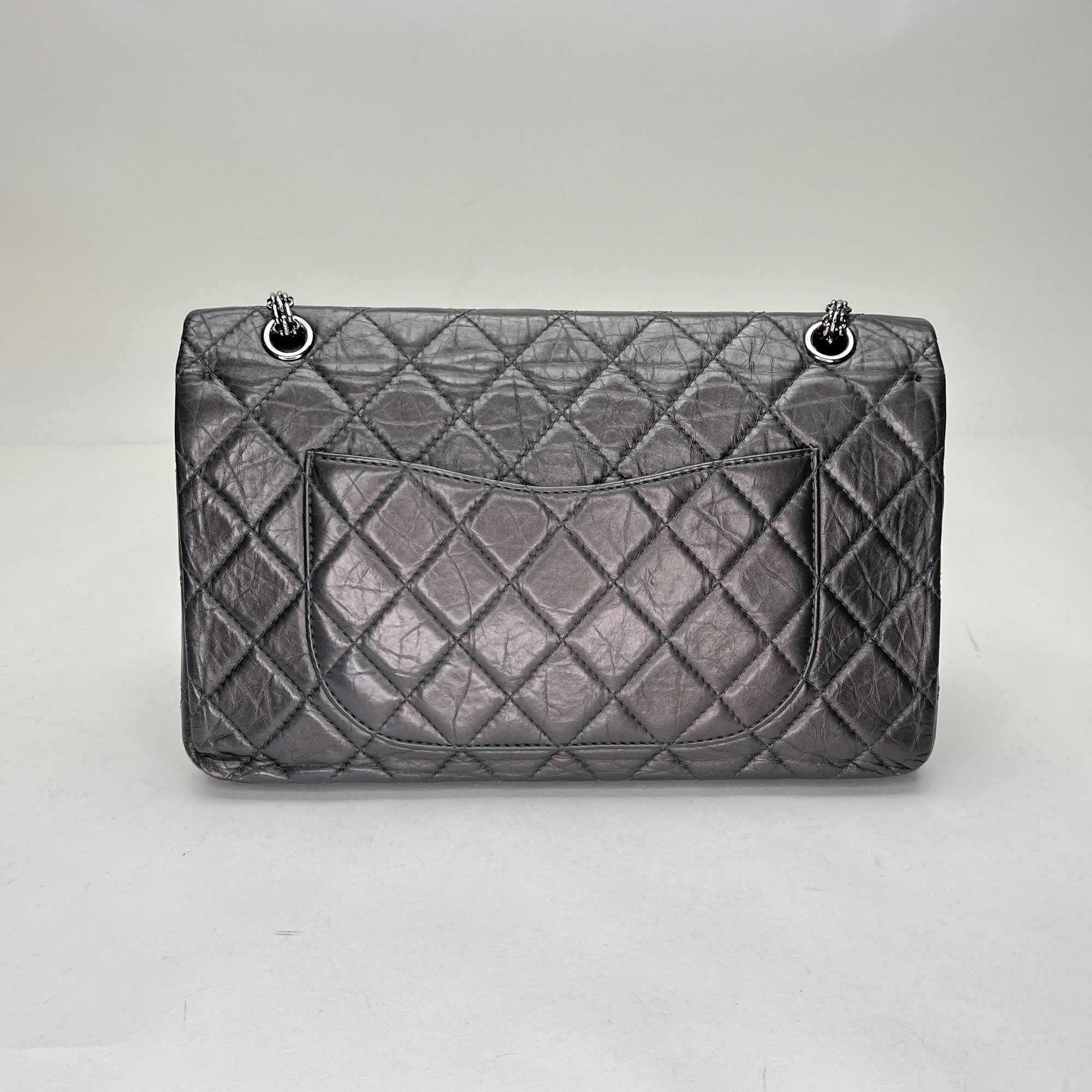 Reissue 2.55 227 Grey Shoulder Bag in Calfskin, Ruthenium hardware