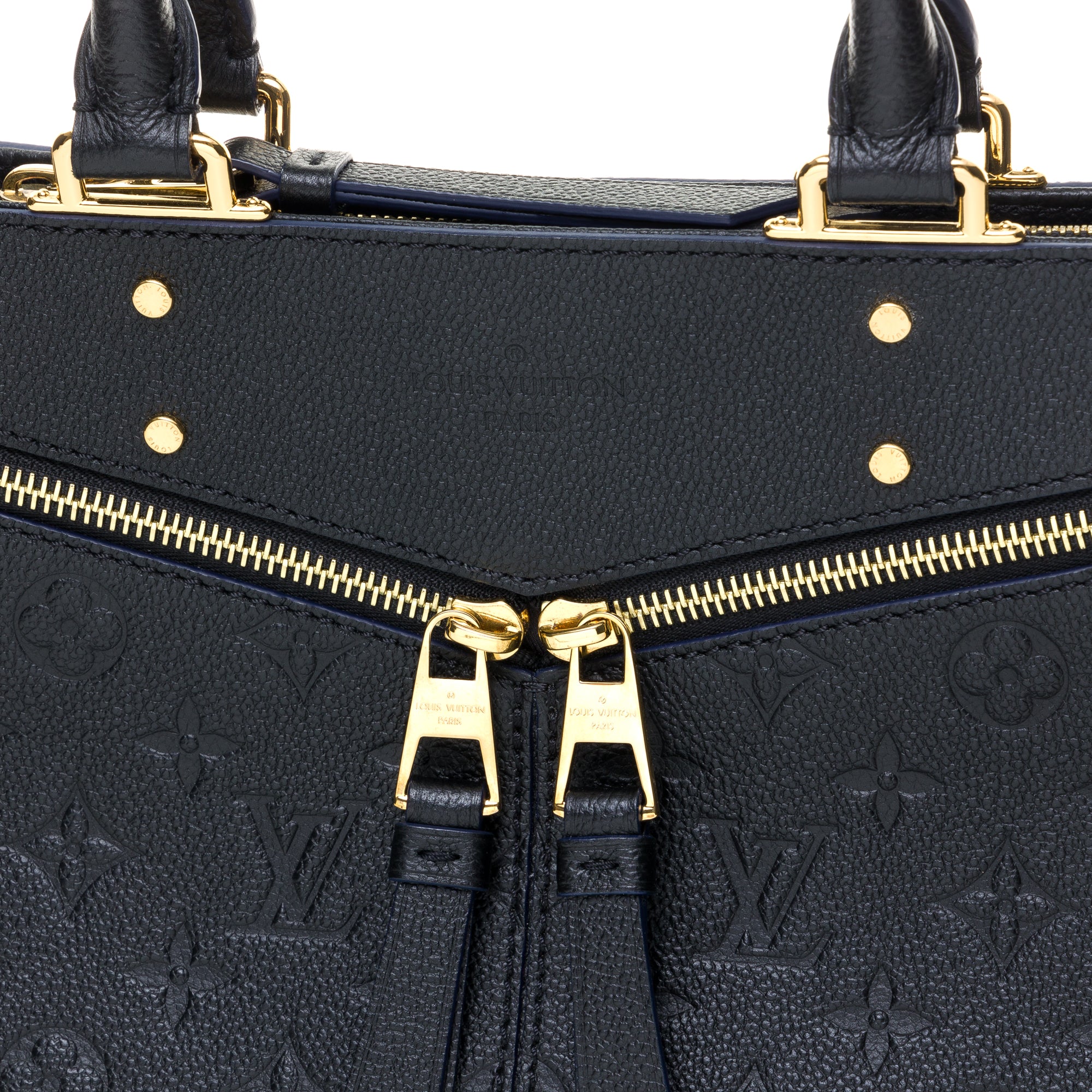 Sully PM Black Top Handle Bag in Monogram Empreinte Leather, Gold hardware