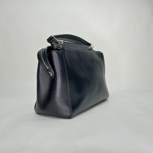 Dotcom Black Top Handle Bag in Calfskin, Silver hardware