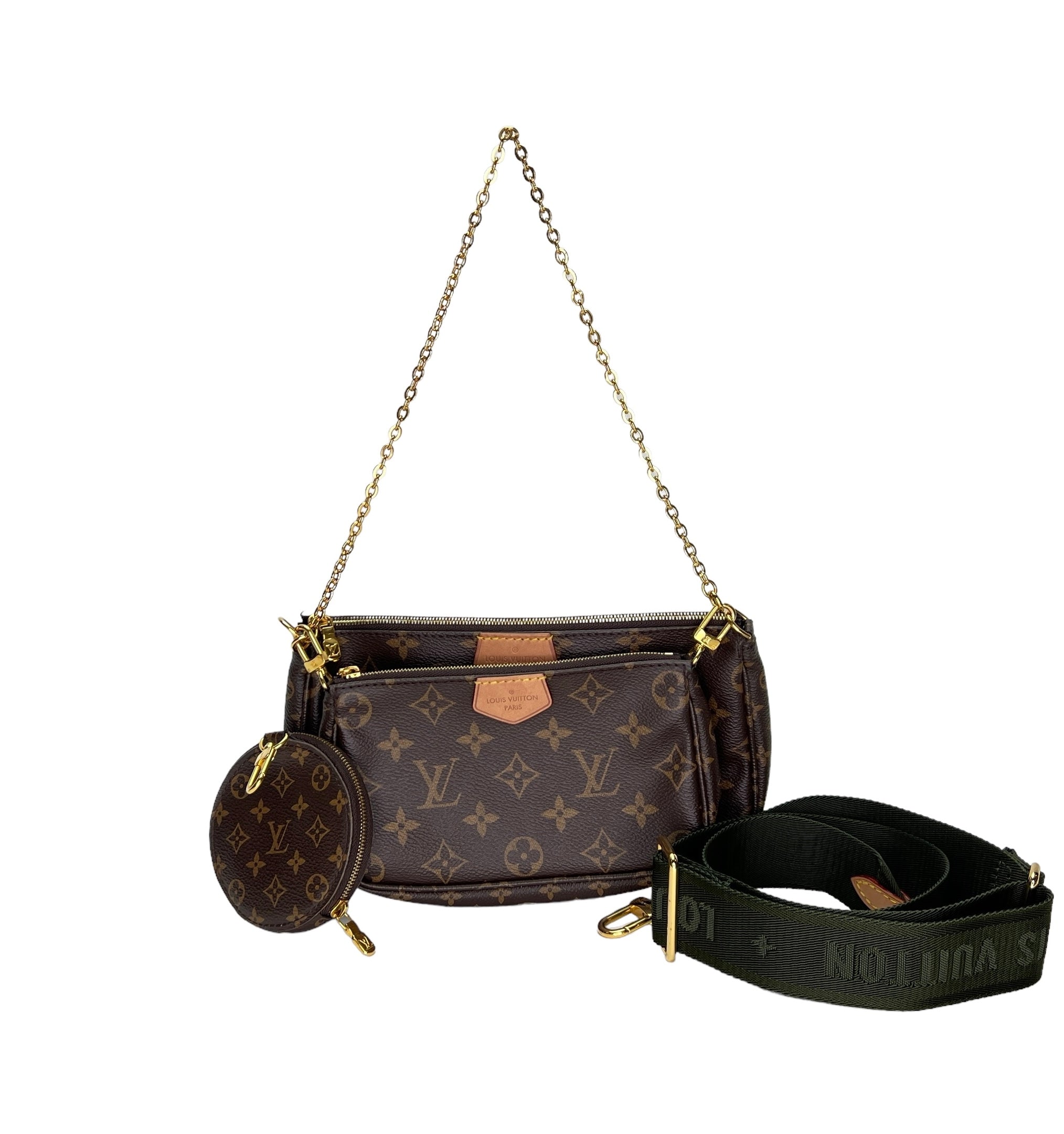 Multi Pochette Accessoires Brown Crossbody Bag in Monogram Coated Canvas Gold hardware