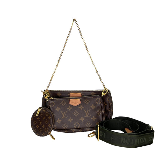 Multi Pochette Accessoires Brown Crossbody Bag in Monogram Coated Canvas, Gold hardware