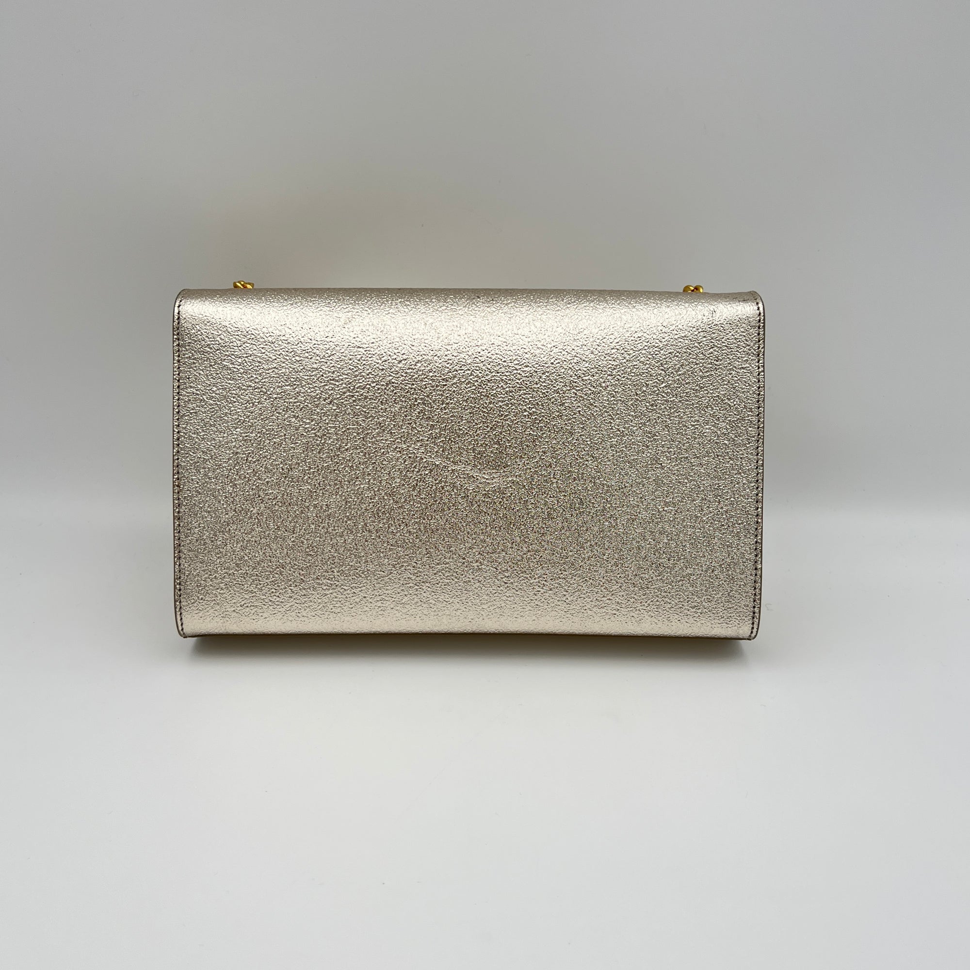 Kate Medium Silver Crossbody Bag in Calfskin, Gold hardware