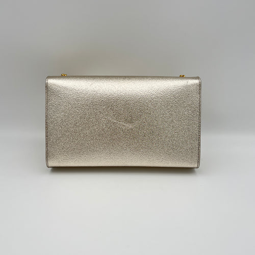 Kate Medium Silver Crossbody Bag in Calfskin, Gold hardware