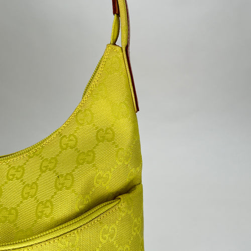 GG Hobo Yellow Shoulder Bag in Jacquard, Silver hardware