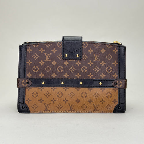 Soft Trunk Brown Clutch in Monogram Coated Canvas, Gold hardware