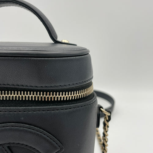 CC Vanity Black Top Handle Bag in Lambskin, Gold hardware