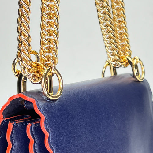 Kan I Small Navy Shoulder Bag in Calfskin, Gold hardware