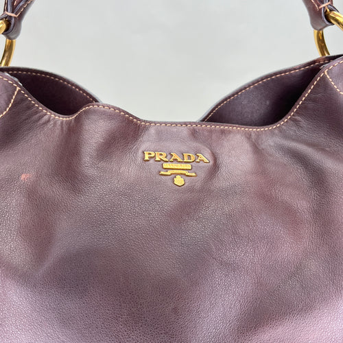 Hobo Brown Shoulder Bag in Calfskin, Gold hardware